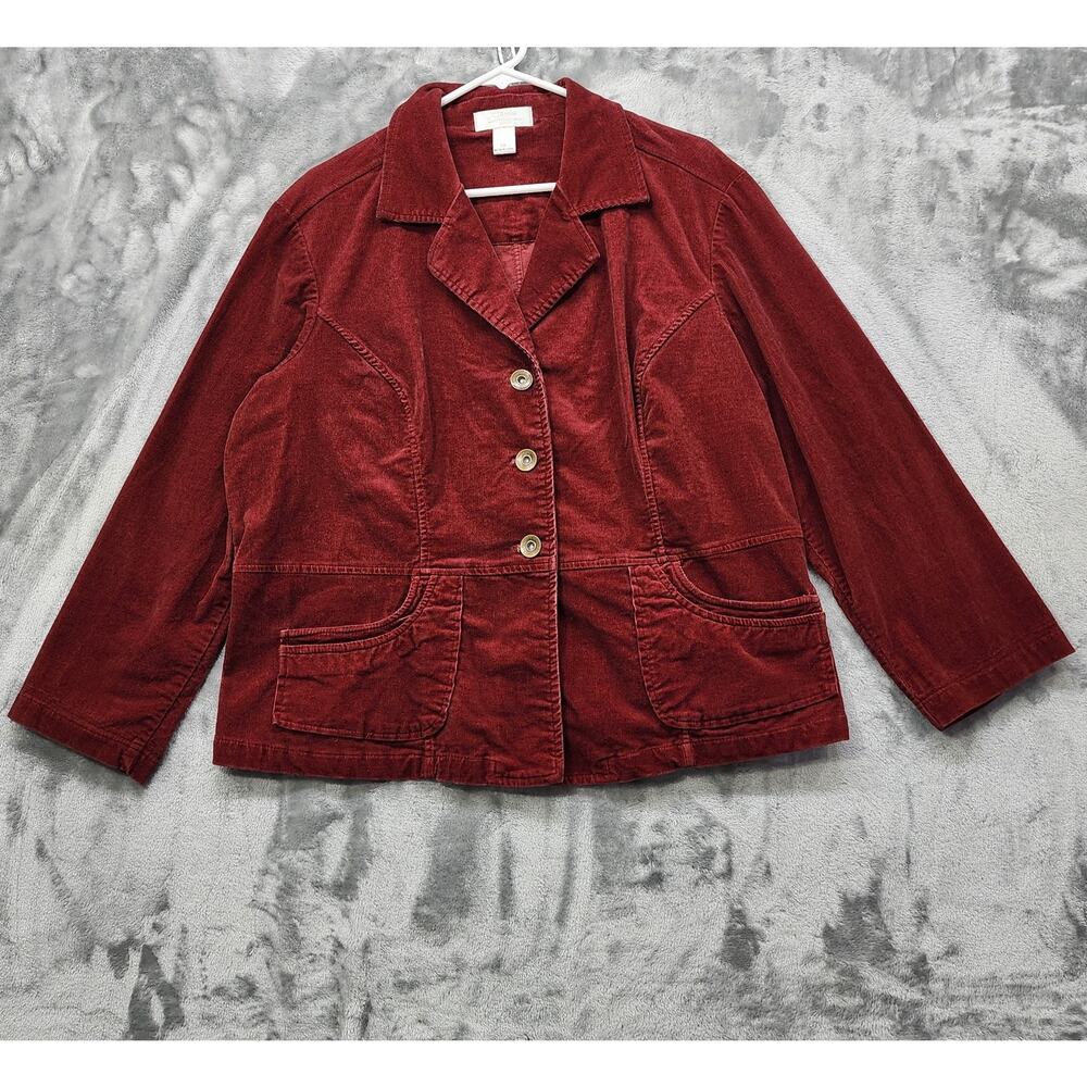 Vintage CJ Banks Jacket Womesn 1X Red Wine Corduroy Stretch Cotton Casual Preppy